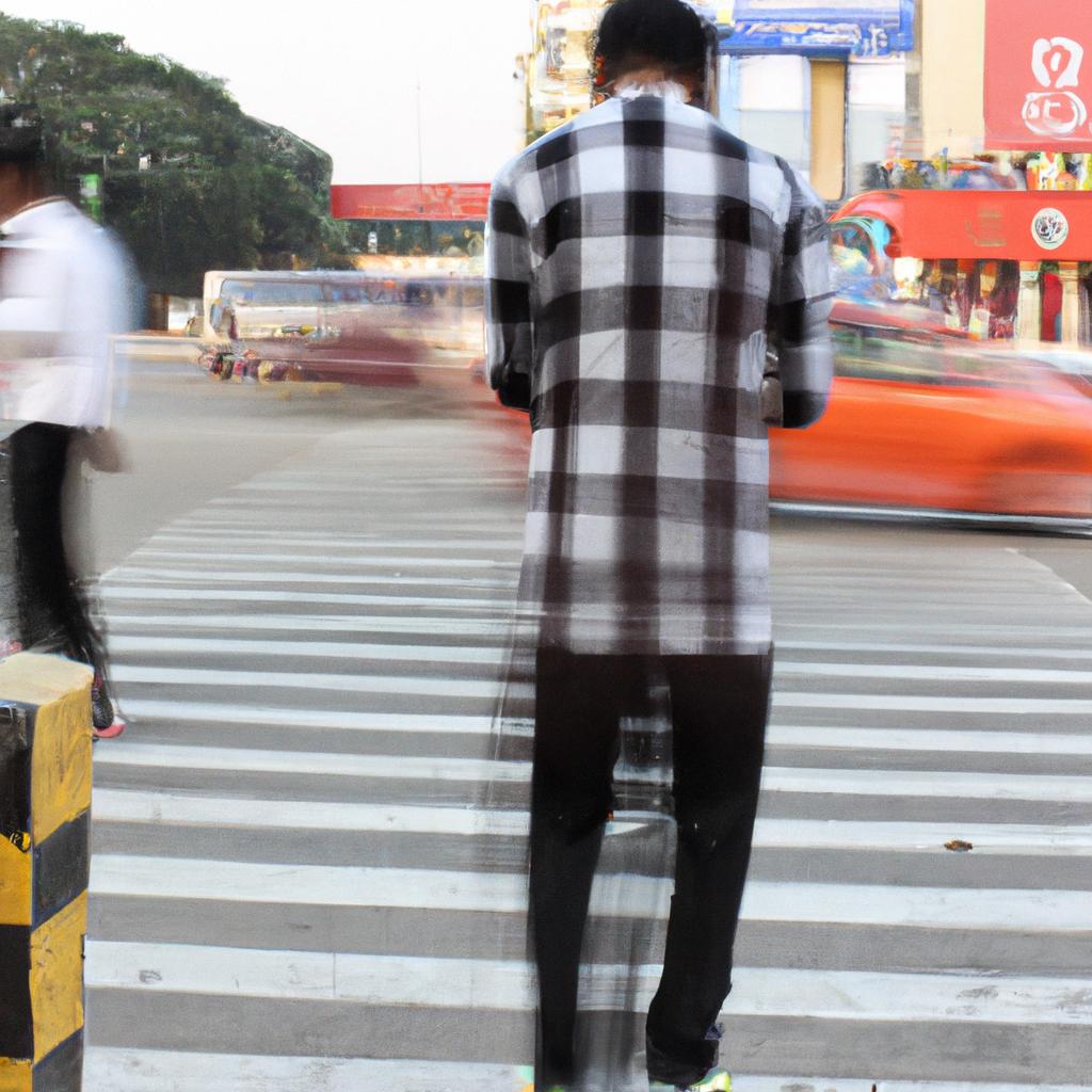 Person crossing a busy street