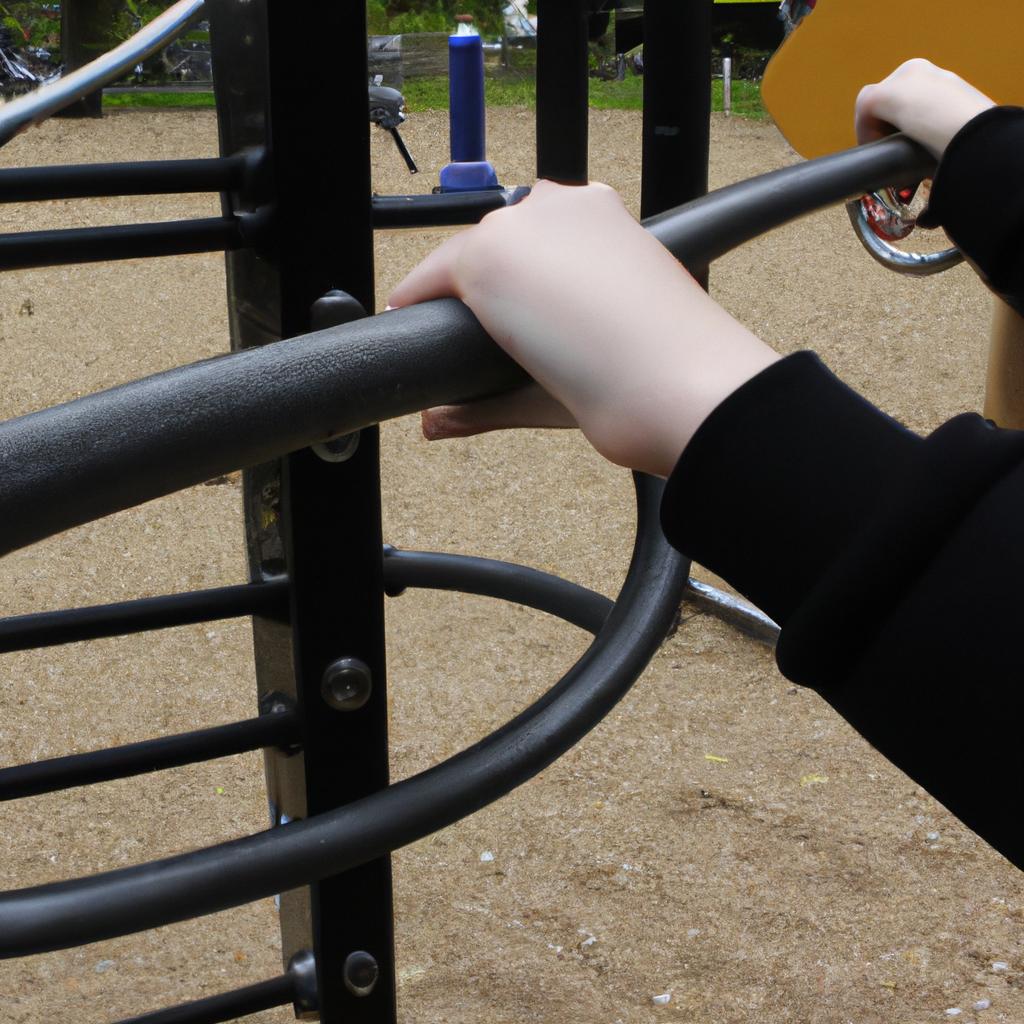 Person using playground equipment outdoors